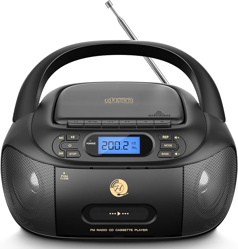 Hernido 6-in-1 Portable Boombox CD Cassette Player USB AUX FM Radio
