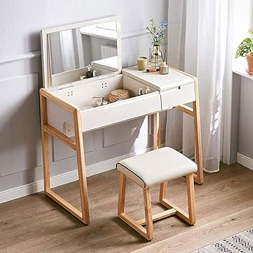Amazon Com Oming Elegant Vanity Table Dressing Table Bedroom Simple Dressing Table Solid Wood Feet Small Dressing Table Storage Cabinet Furniture With Makeup Stool Dressing Table Furniture Decor