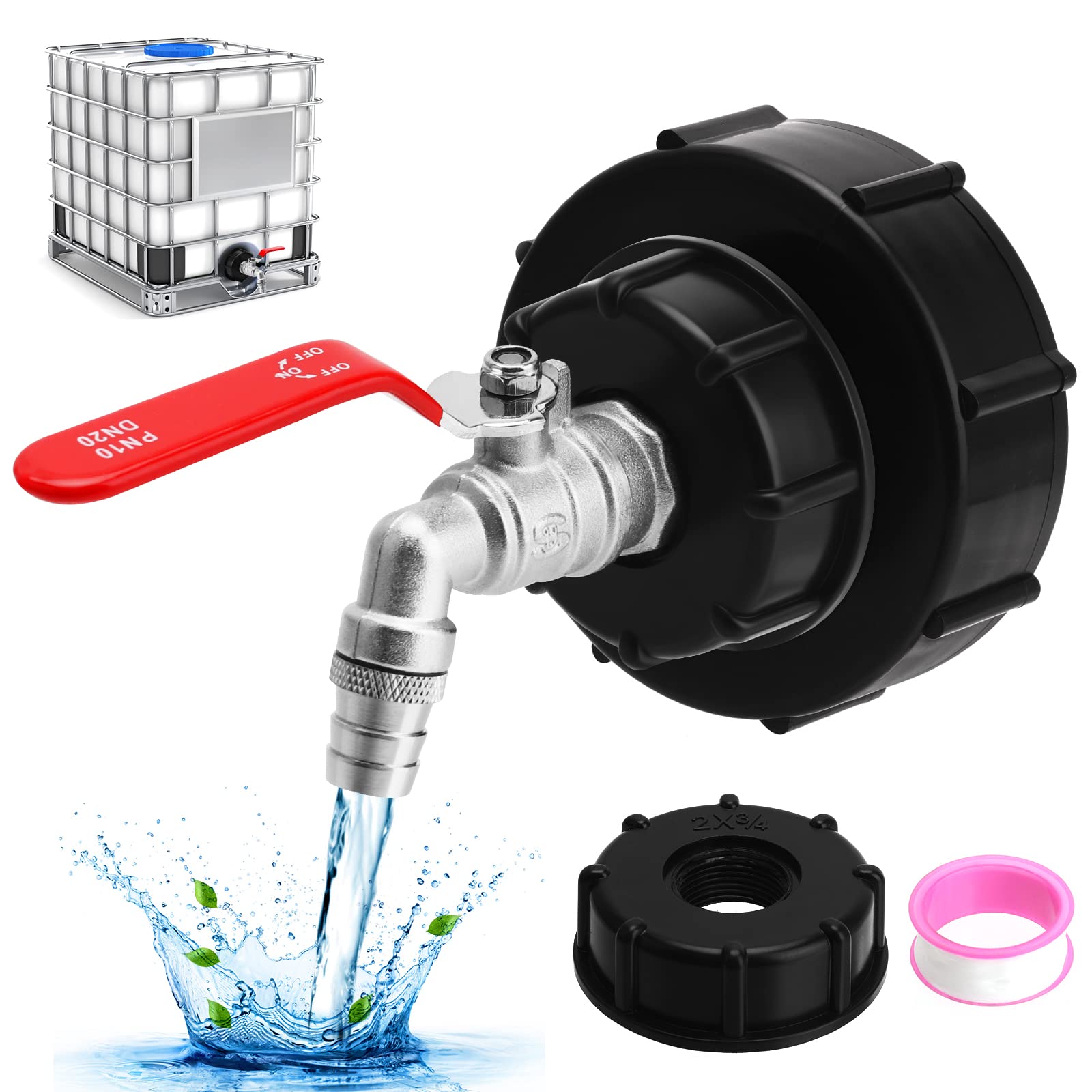 IBC Tank Fittings IBC Adapter Connector 3/4" IBC Connector Leakproof IBC Tank Valve Detachable IBC Water Tank Adapter Valve Fitting Parts for S60X6/S100x8 IBC Water Storage Tank or Hose Connector