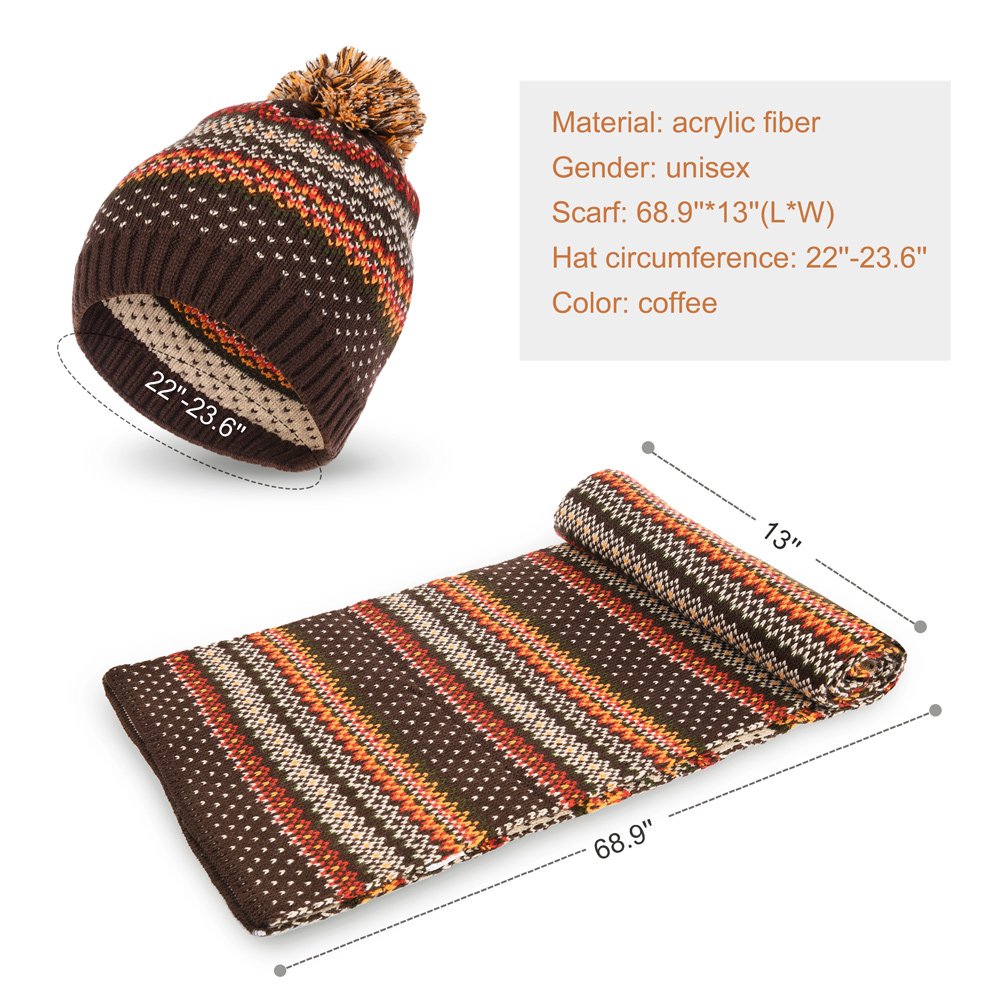 Vbiger Wintermütze klassische Beanie Mütze Damen Mütze und Schal Warm Strickmütze und Strickschal 2 PCS, Kaffee+, Einheitsgröße