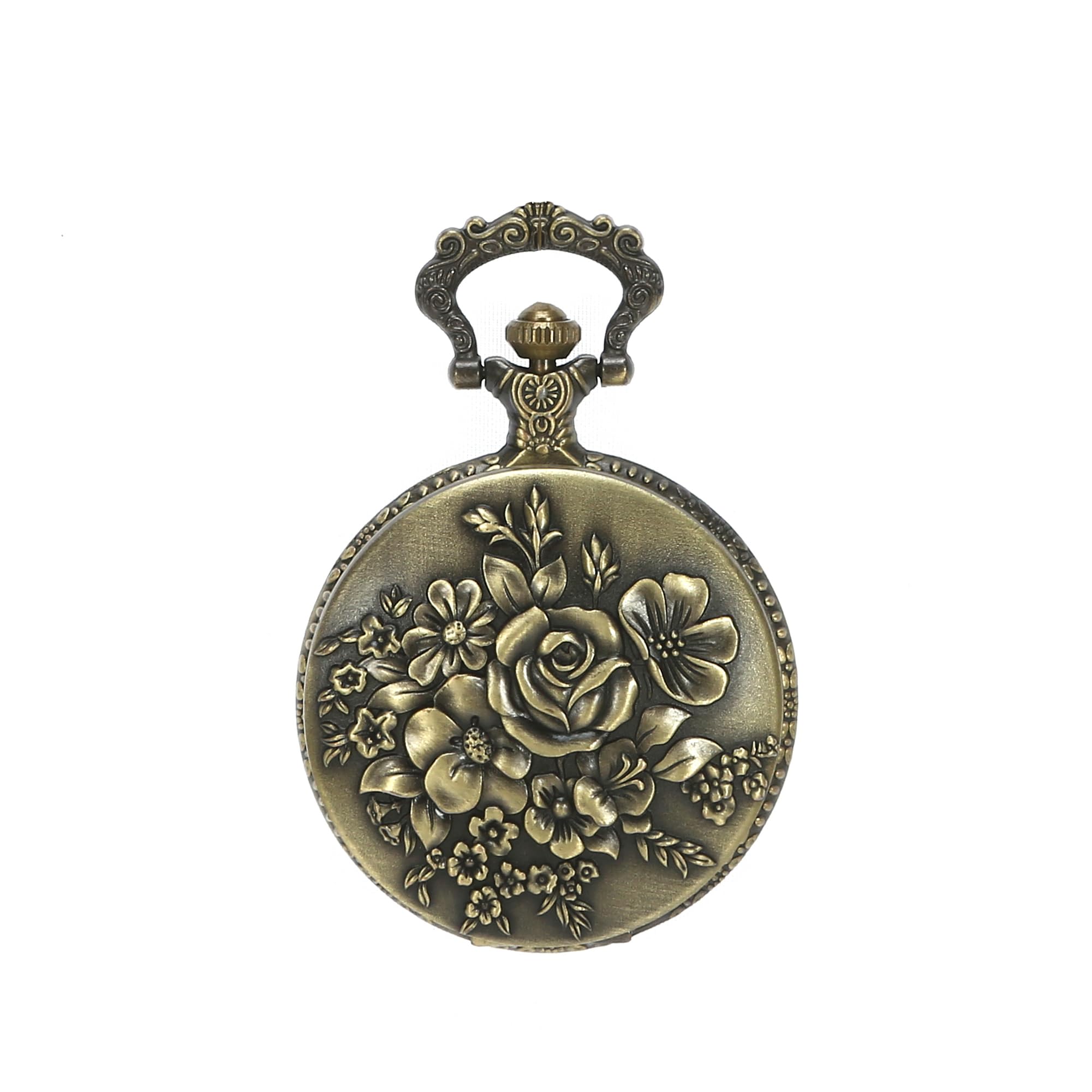 BOSHIYA Retro Flower Openwork Cover Quartz Pocket Watch with Chain Half Hunter Pocket Watches for Women with Box, for Mother's Day, Flower6-Gronze, M