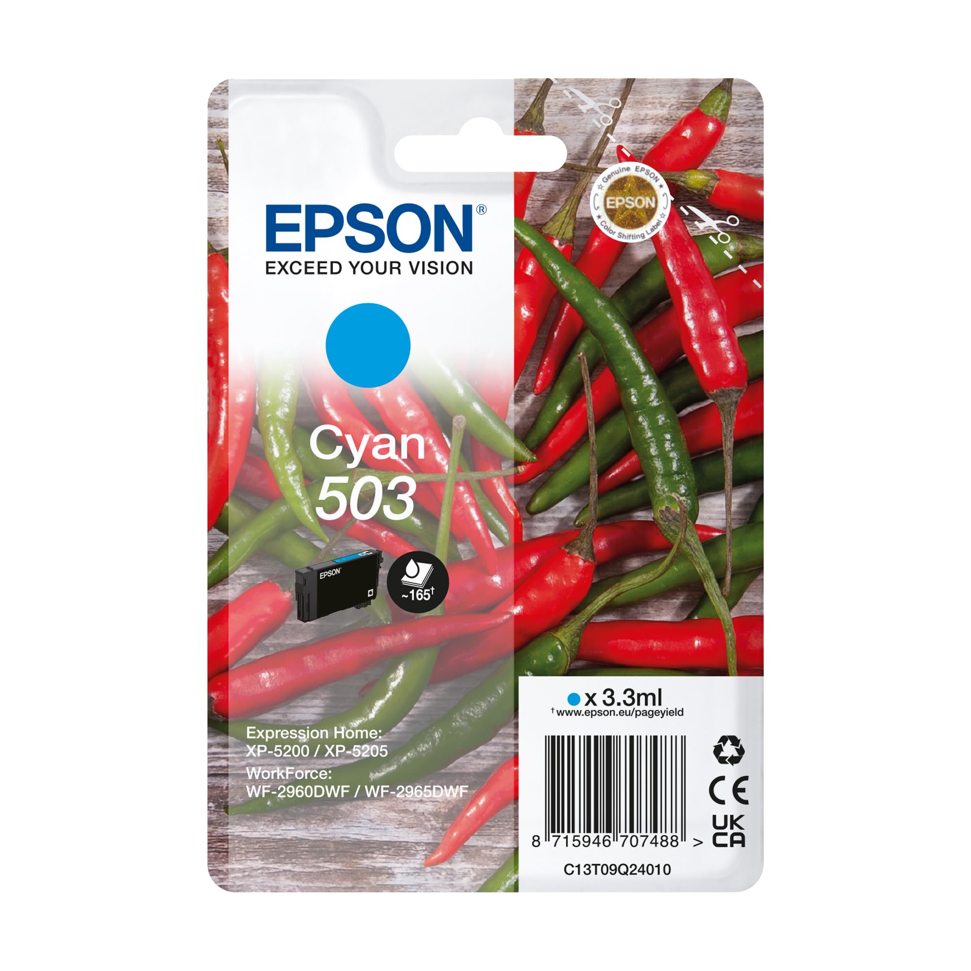 Epson 503 Chillies, Genuine Cyan Ink Cartridge