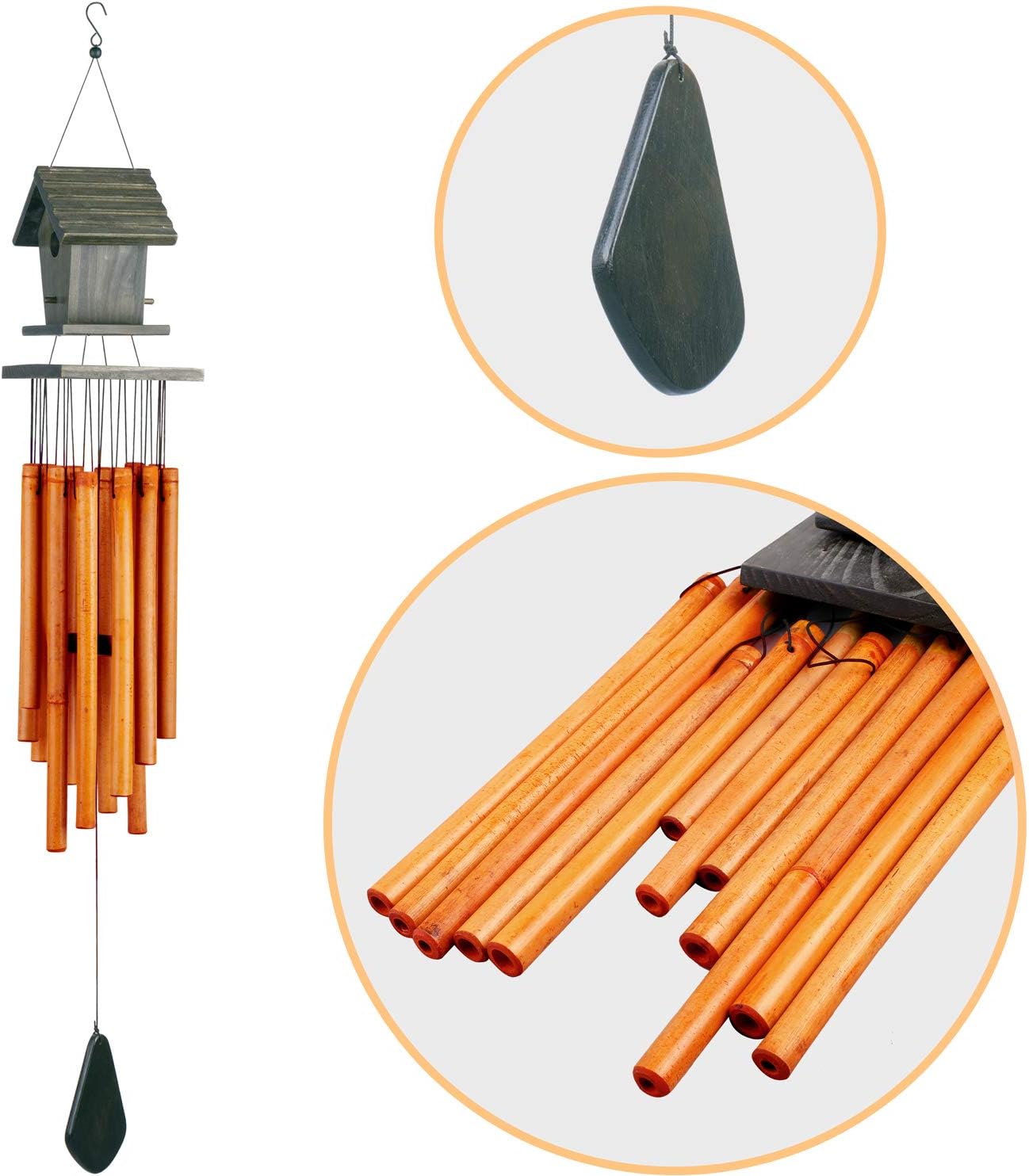 WOODMUSIC Wind Chime Outdoor, 36'' Bamboo Wooden Birdhouse Wind Chimes for Ourdoor & Indoor, Garden, Yark, Patio and Home Décor : Garden & Outdoor