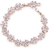 EVER FAITH Wedding Jewerly Hand Accessory Prong Cubic Zirconia Birthstone Marquise Leaf Elegant Tennis Bracelet