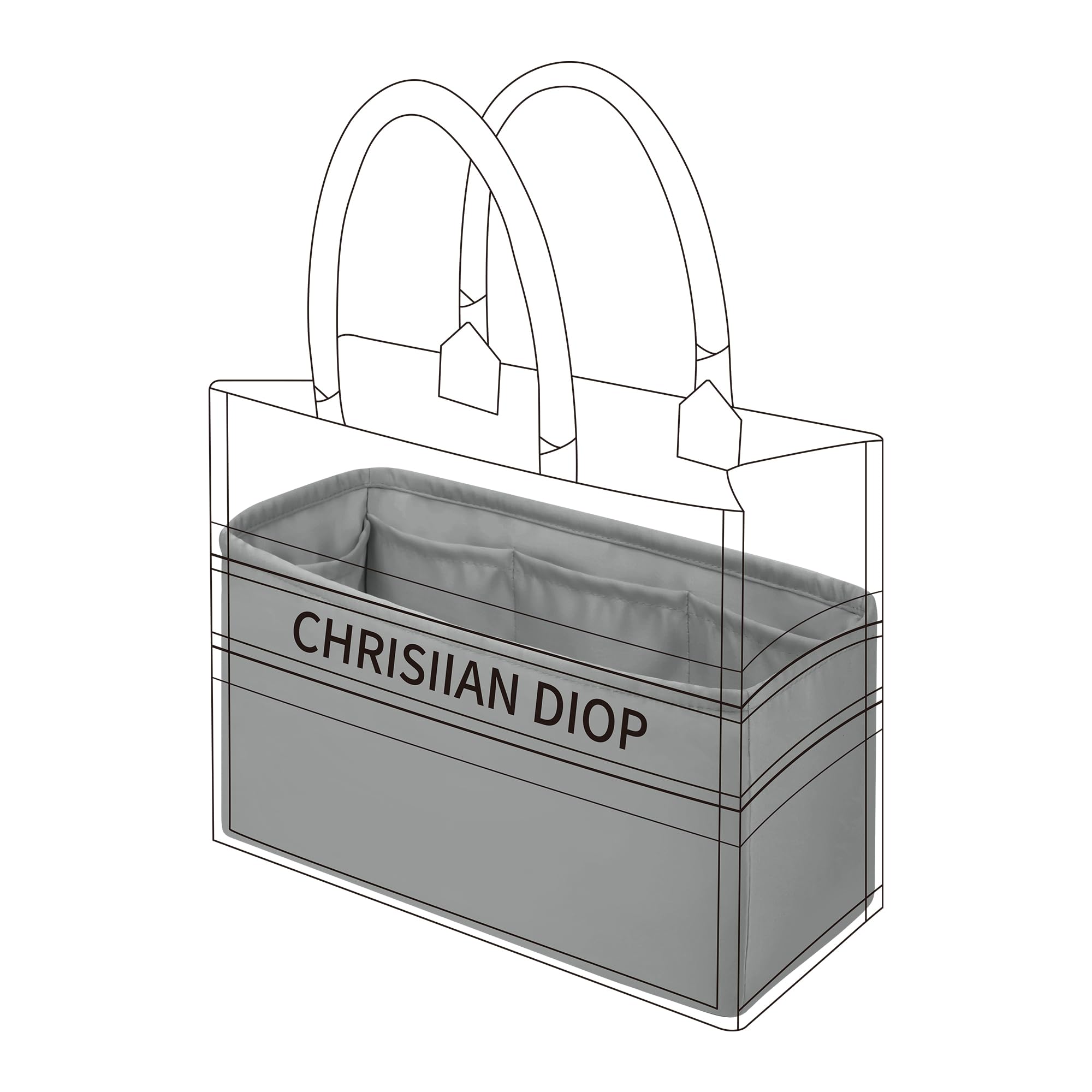 DGAZ Silk Bag Organiser Insert Fits Dior Book Tote Mini/S/M/L, Luxury Handbag & Tote Shaper (Large, Pearl Grey)