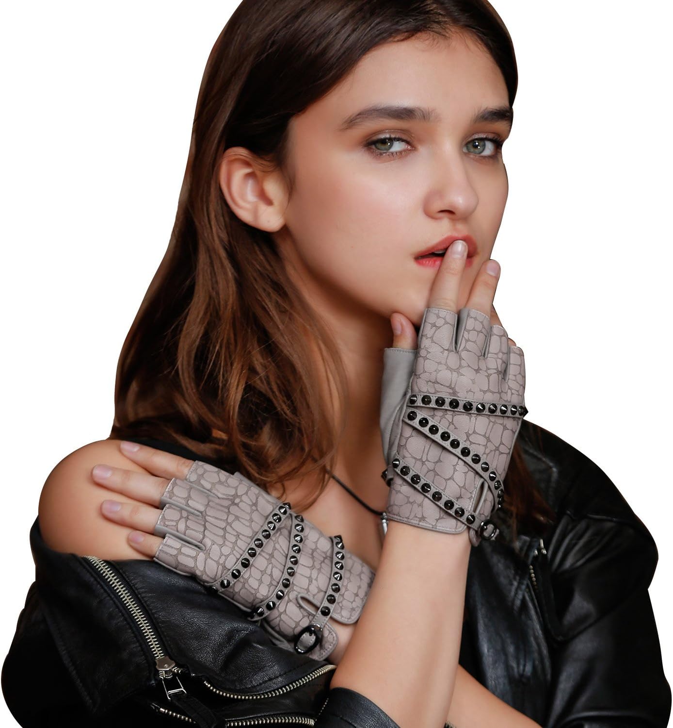 FIORETTO Womens Genuine Leather Fingerless Gloves Unlined