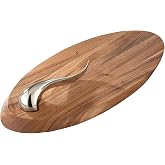nambe Swoop Cheese Board with Knife | Made of Acacia Wood and Stainless Steel | Large Serving Set | Charcuterie and Butter Board | Serving Platter Hostess Gift in Box | Designed by Aaron Johnson