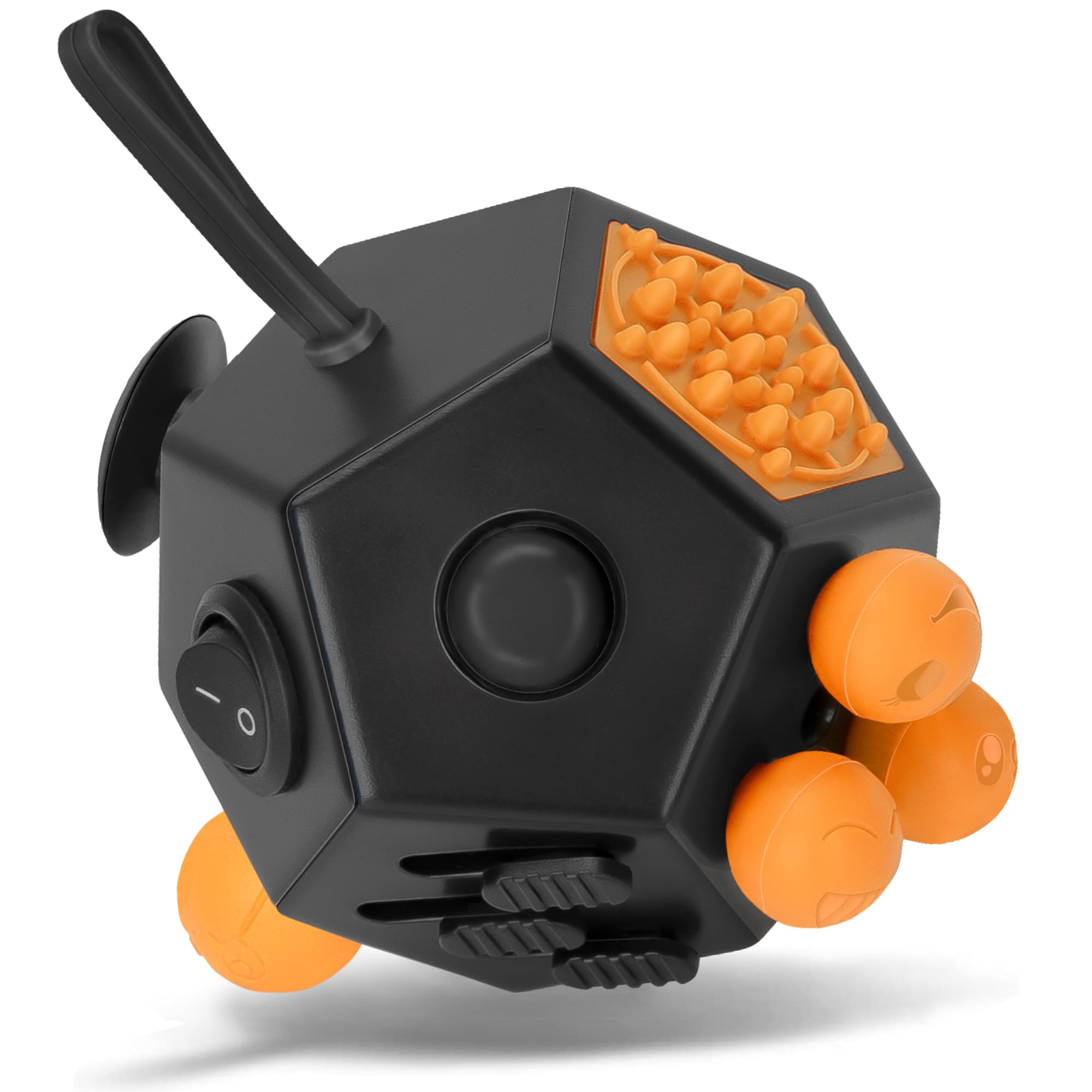 Milifox Fidget Cube for Kids Adults, Fidget Toys for Anxiety, Cube Fidgets Toy Anti Stress Autism OCD ADHD, 12 Sided Anxiety Toys for Adult Girls Boys Teens, Black Orange