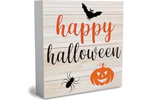 WRSUNT Rustic Happy Halloween Wooden Box Sign Cute Fall Sign Decor Farmhouse Decorative Wood Box Sign Block Plaque for Wall Desk Home Bathroom Decoration 5 x 5 Inches
