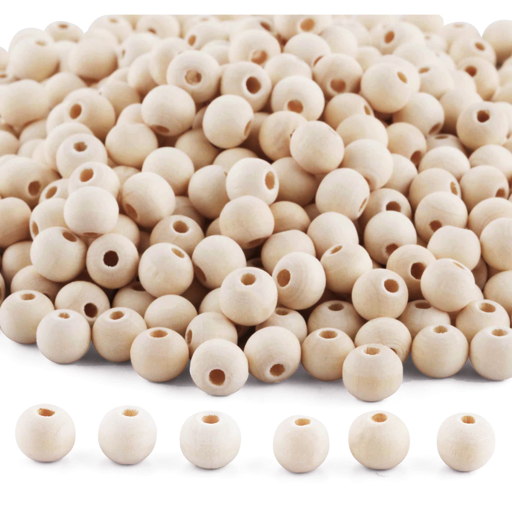 SOSMAR 500 Pieces Unfinished Natural Round Wood Beads 8MM with Bead Tool for Jewelry Making Macrame Dream Catcher Necklace Bracelet Earring DIY Crafts