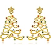 Christmas Earrings for Women Dainty Fun Statement Xmas Jewelry Gifts Silver Gold Plated Cute Christmas Tree Jingle Bell Santa Claus HOHOHO HAPPY Letter Drop Stud Earring for Women