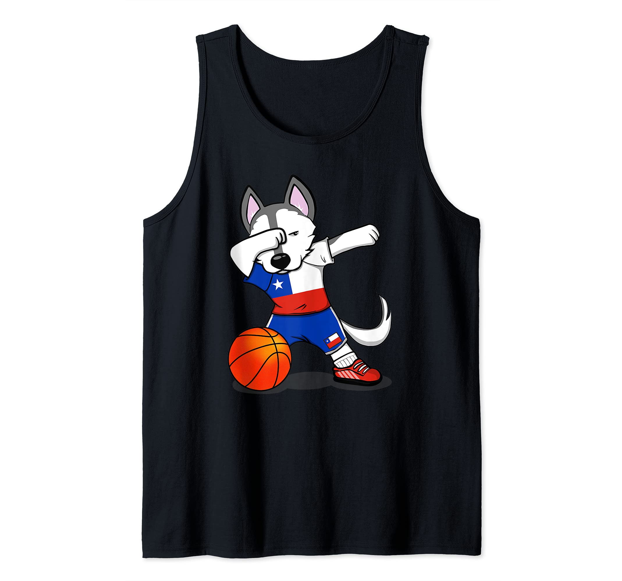 Dabbing Husky Dog Chile Basketball Fans Jersey Chilean Flag Tank Top