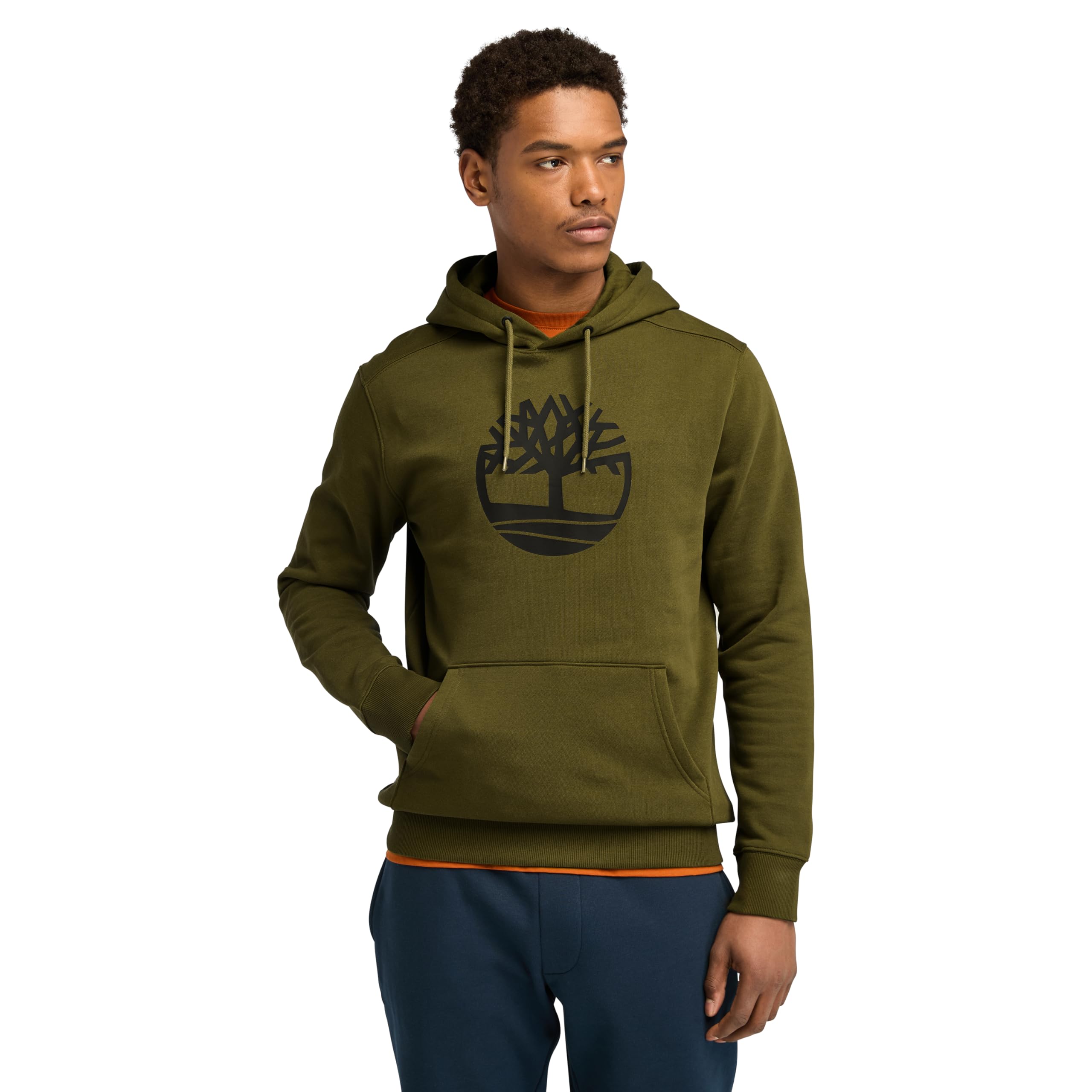 Timberland Men's Tree Logo Hoodie Sweatshirt, Dark Olive, Medium Image