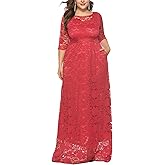 Eternatastic Women's Floral Lace 2/3 Sleeves Maxi Dress Plus Size Evening Party Dresses