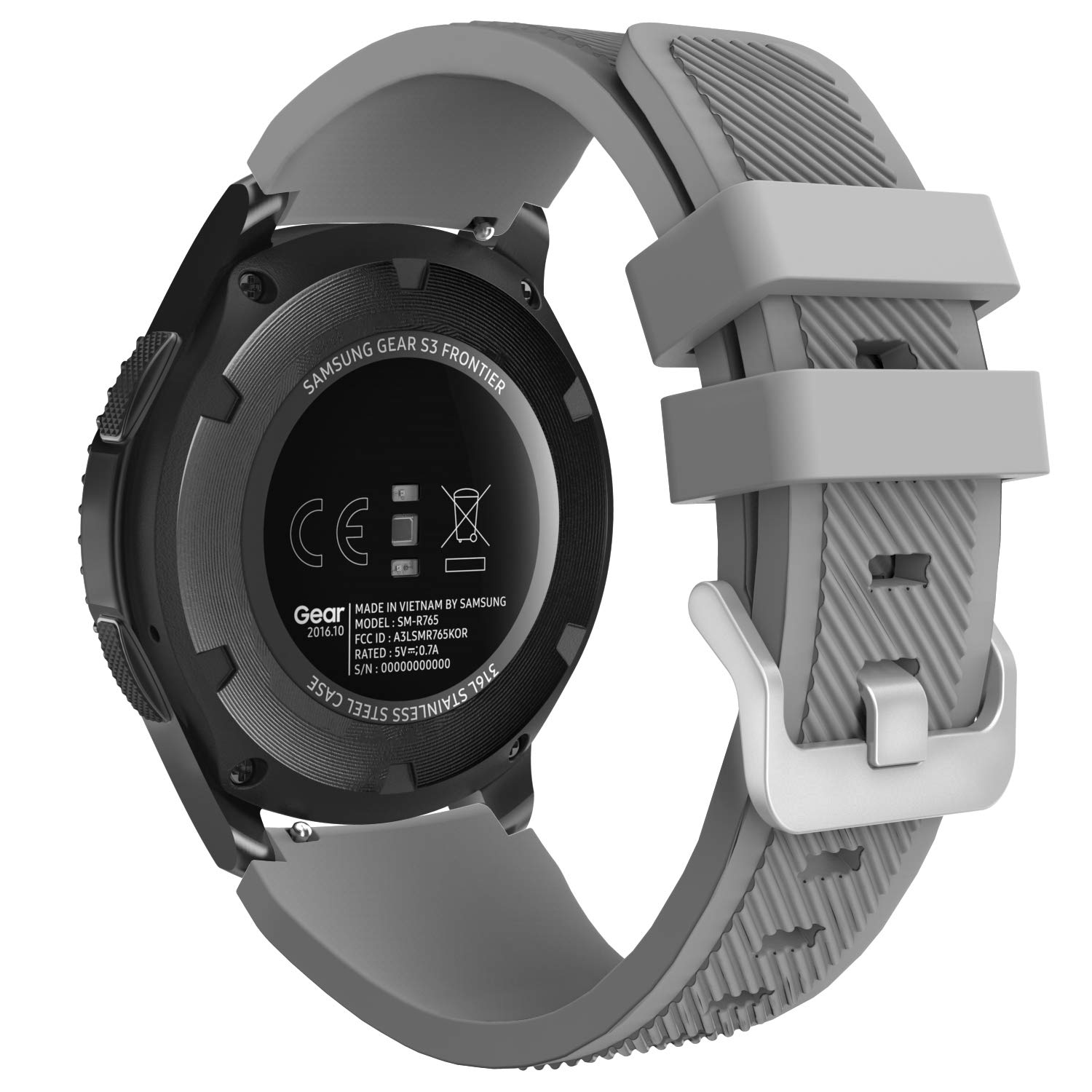 MoKo Strap Compatible with Samsung Galaxy Watch 3 45mm/Galaxy Watch 46mm/Gear S3 Frontier/Classic, 22mm Soft Silicone Replacement Sport Band for Men Women, Gray