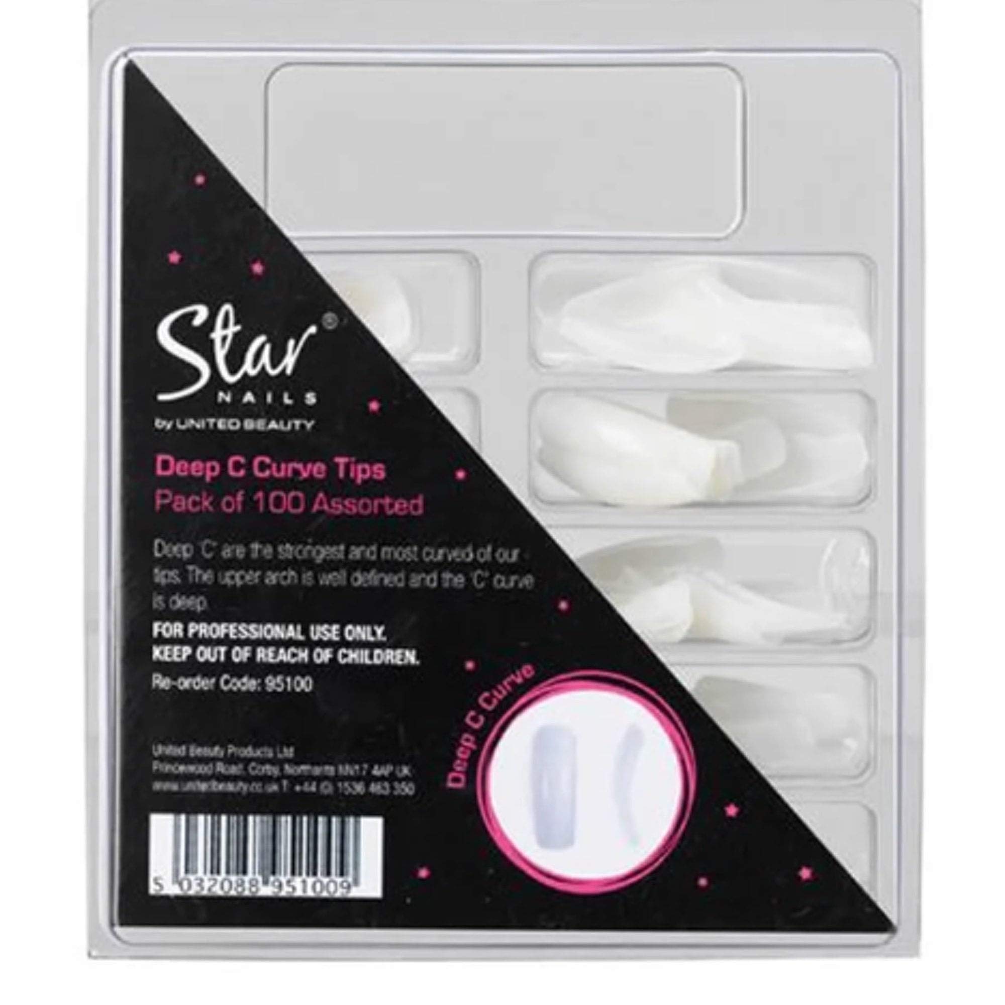Star Nails Deep C Curve Tips 100 Assorted - Pack of 100