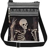 XiaoGalaee Gothic Skeleton Crossbody Bag Skeleton Art Floral Design Purse | Adjustable Strap Messenger Bag Unique Gift for Gothic Enthusiasts Birthday Bold Present for Him or Her