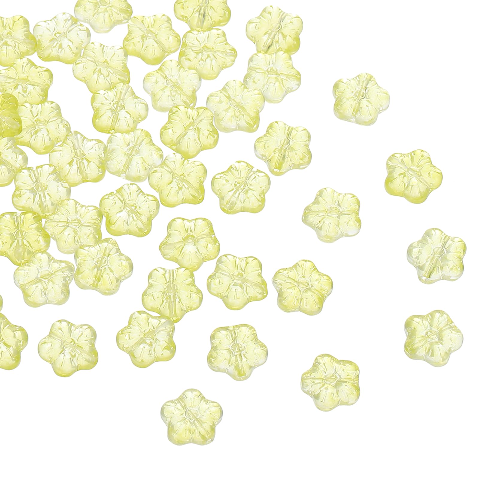 PATIKIL Random Glass Flower Beads, 100Pack Transparent Floral Beads Hibiscus Beads for DIY Jewelry Making Bracelets Bulk, Light Green