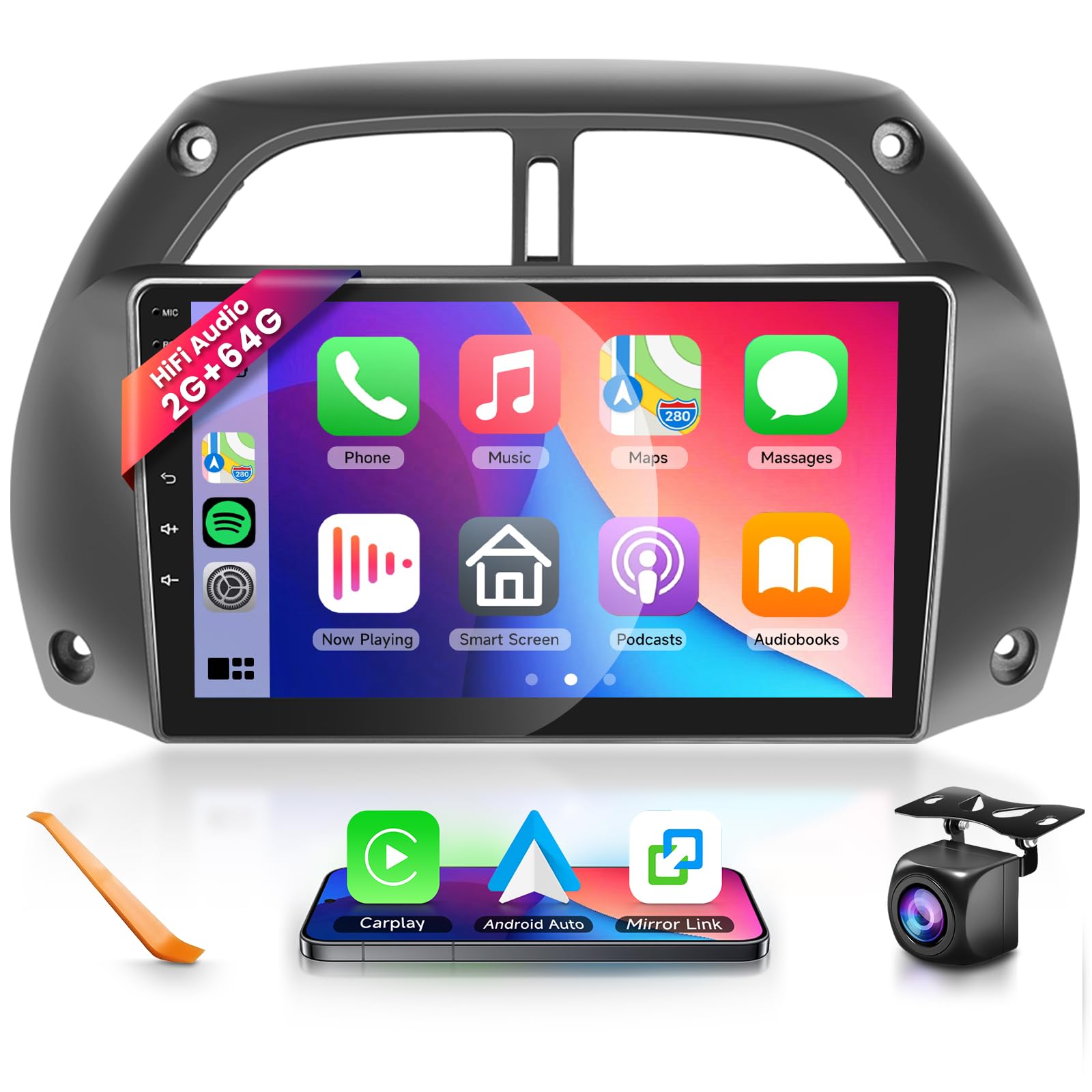 Photo 1 of 2G+64G Car Radio Stereo with HiFi Audio for Toyota RAV4 2001-2006 with Wireless CarPlay/Android Auto, 9 Inch HD Touch Screen Android 13 Head Unit GPS WiFi Bluetooth FM/RDS EQ HD Backup Camera