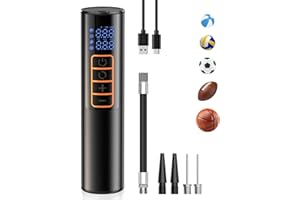 MEUCI Electric Ball Pump for Sports Balls, 15 PSI Ball Pump with Pressure Gauge, 3X Inflation Air Pump for Basketball Pump, 2000mAh Football Pump, Soccer Pump, Volleyball Pump, 2 Needles&Nozzles