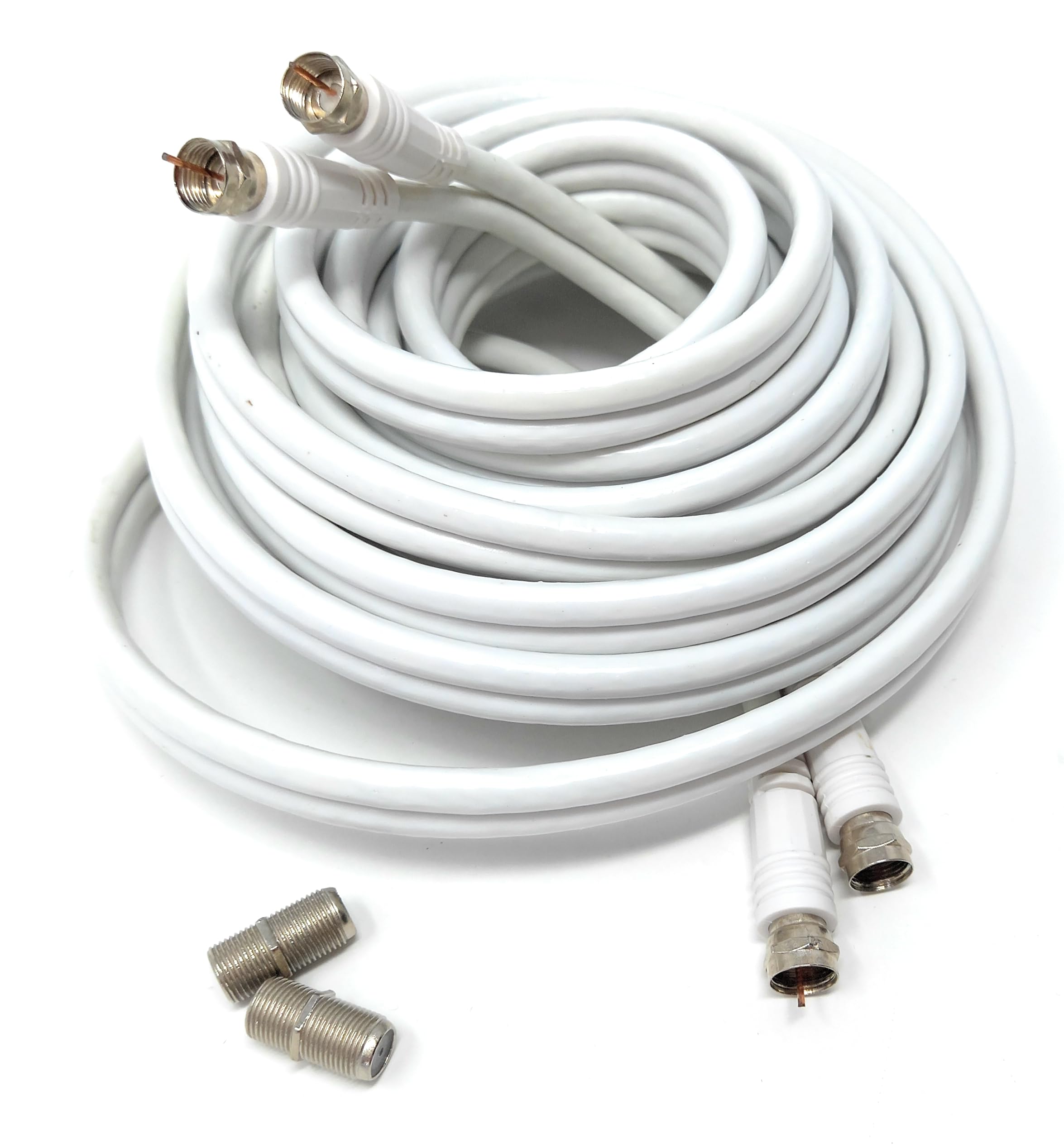 DRUT 5m Twin Shotgun Satellite Moulded F Type Plug to Socket RG6 Coaxial Extension Antenna Cable Lead With F Type Couplers 16.5ft White