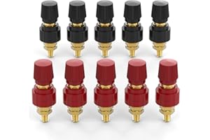 QCDENG 10PCS 1/4" Pure Brass Junction Post, M6 Screw Voltage Regulator Power Terminal Connector Terminal (Red & Black)
