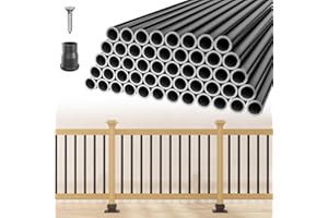 GSSKNY 100 Pack 26" Aluminum Deck Balusters, 3/4" Diameter Black Metal Deck Spindles with Connectors and Screws, Hollow Round Aluminum Deck Balusters for Deck Railing, Staircase, Porch, Patio, etc