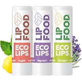 Eco Lips Lip Food Organic Lip Balm Variety Pack, 3 pack | Nourish, Plump and Protect | Nutrient Dense | With Organic Jojoba Oil, Cocoa Butter &amp; Coconut Oil | Cruelty &amp; Petroleum Free