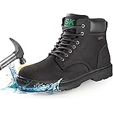 SKPRO Steel Toe Work Boots for Men, Waterproof Non Slip Safety Shoes for Construction, Comfortable Leather Work Boots