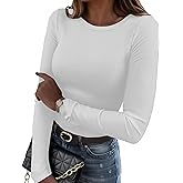 ZORBA Women's Plus Size Long Sleeve Shirts Rib Knit Slim Fit Basic Tee Tops Casual T-Shirt Underscrubs Layer Outfits