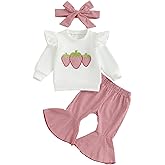fhutpw Infant Baby Girl Fall Clothes Toddler Winter Outfits Ruffle Sleeve Sweatshirts Plaid Bell Bottom Pants Headband Set