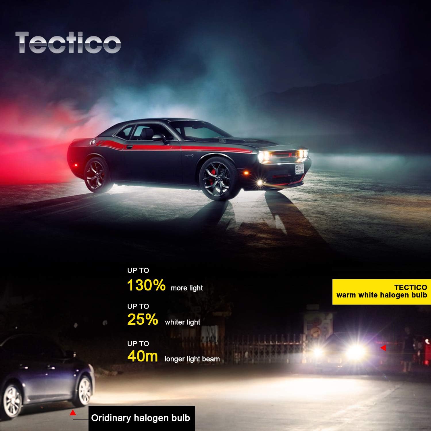 TECTICO H4 P43t Headlight Bulbs 12V 60/55W Warm White +130% Ultra Super Bright Car Fog Light Halogen Upgrade Replacement, 2 Lamps - Image 5