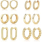 MIDEEO Gold/Sliver Chunky Hoop Earrings Set for Women, 14K Gold Plated Twisted Huggie Hoop Earring Hypoallergenic Thick Open Lightweight Chunky Hoop Earrings Jewelry for Gifts