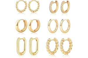 MIDEEO Gold/Sliver Chunky Hoop Earrings Set for Women, 14K Gold Plated Twisted Huggie Hoop Earring Hypoallergenic Thick Open Lightweight Chunky Hoop Earrings Jewelry for Gifts