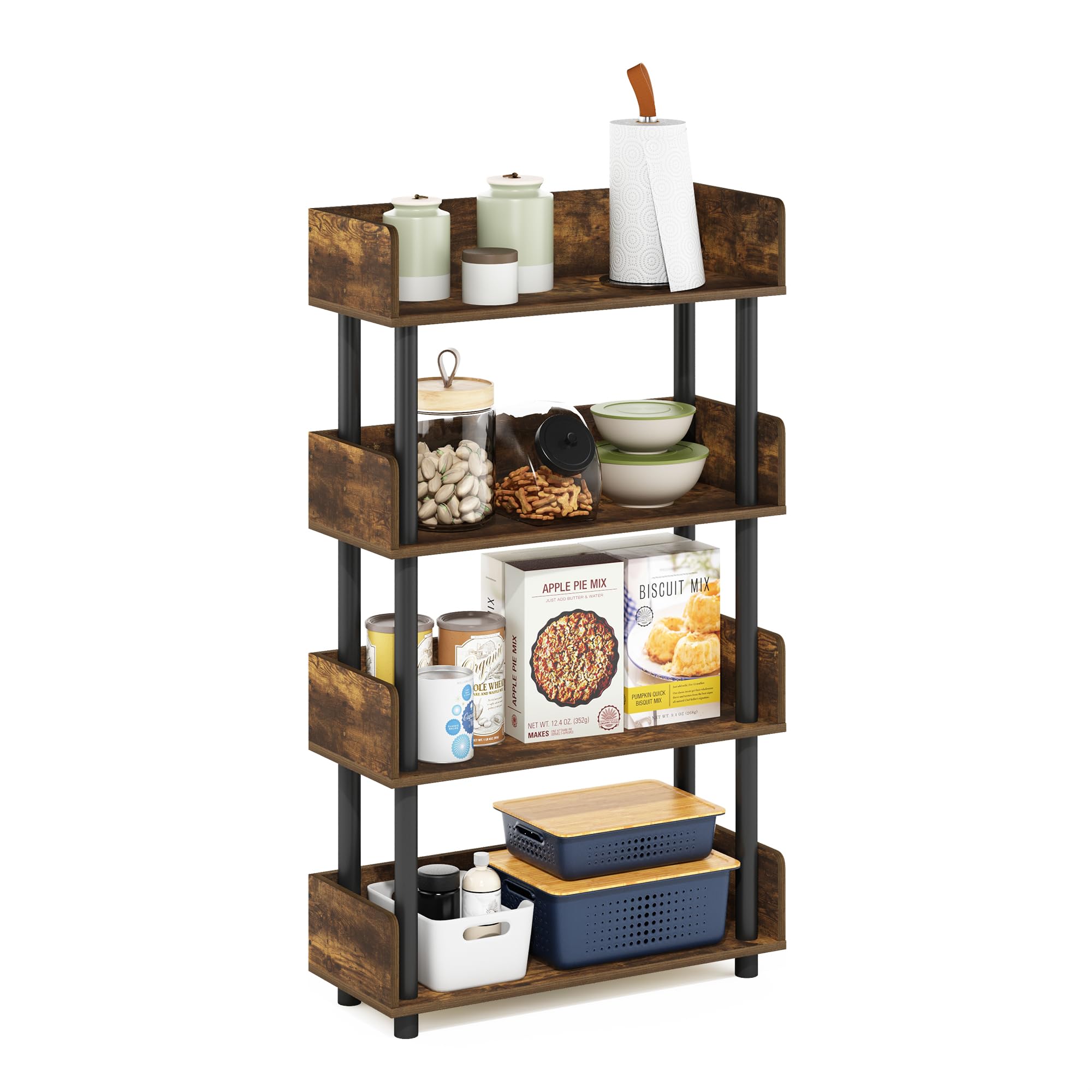 Furinno Turn-N-Tube 4-Tier Toolless Display Rack, Amber Pine/Black Image
