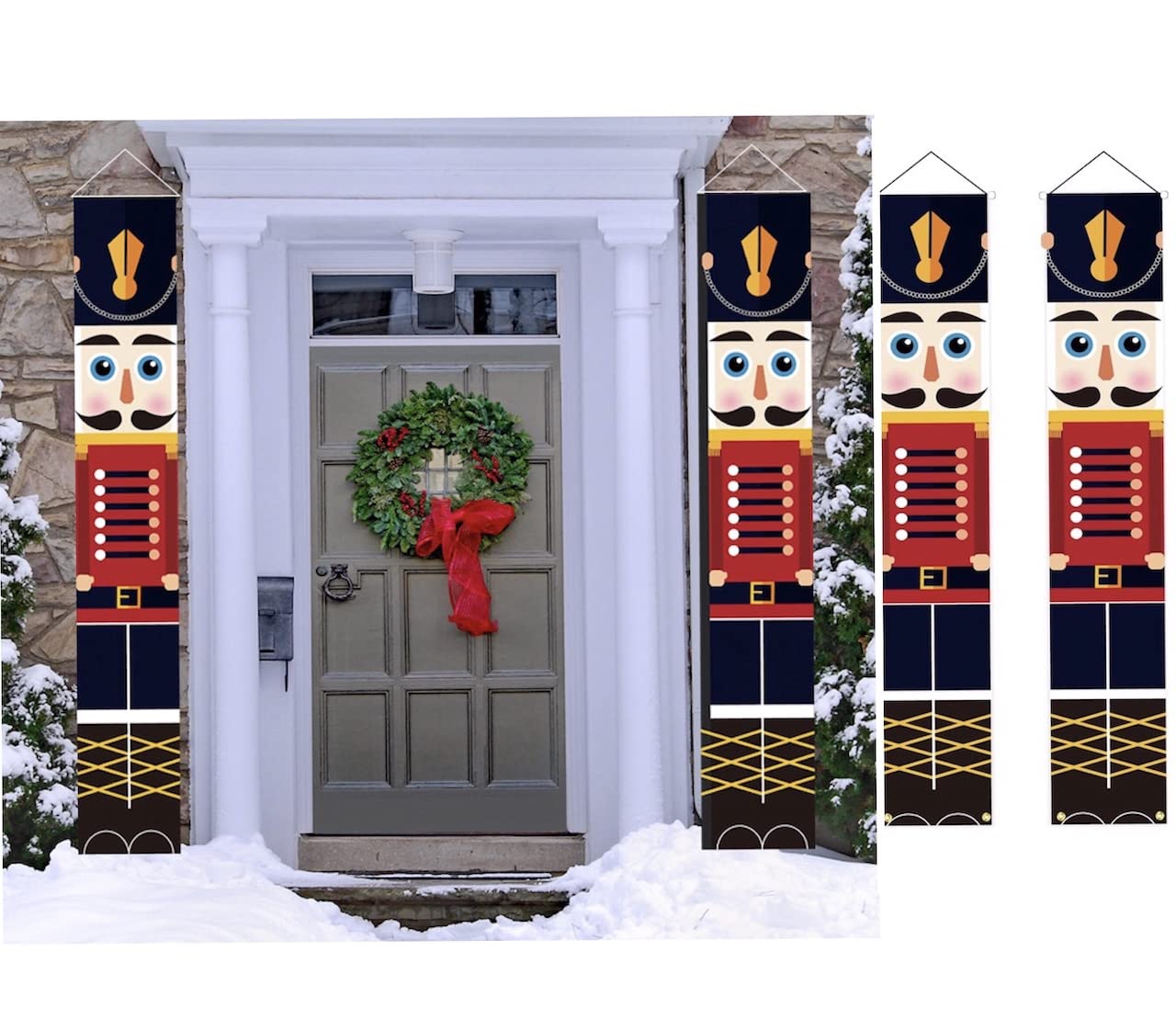 JunmeUir Nutcracker Christmas Banners Decorations, Life Size Nutcracker Soldier Model Hanging Banner for Wall Porch Sign Front Door Yard Garden Indoor Outdoor Xmas Decor