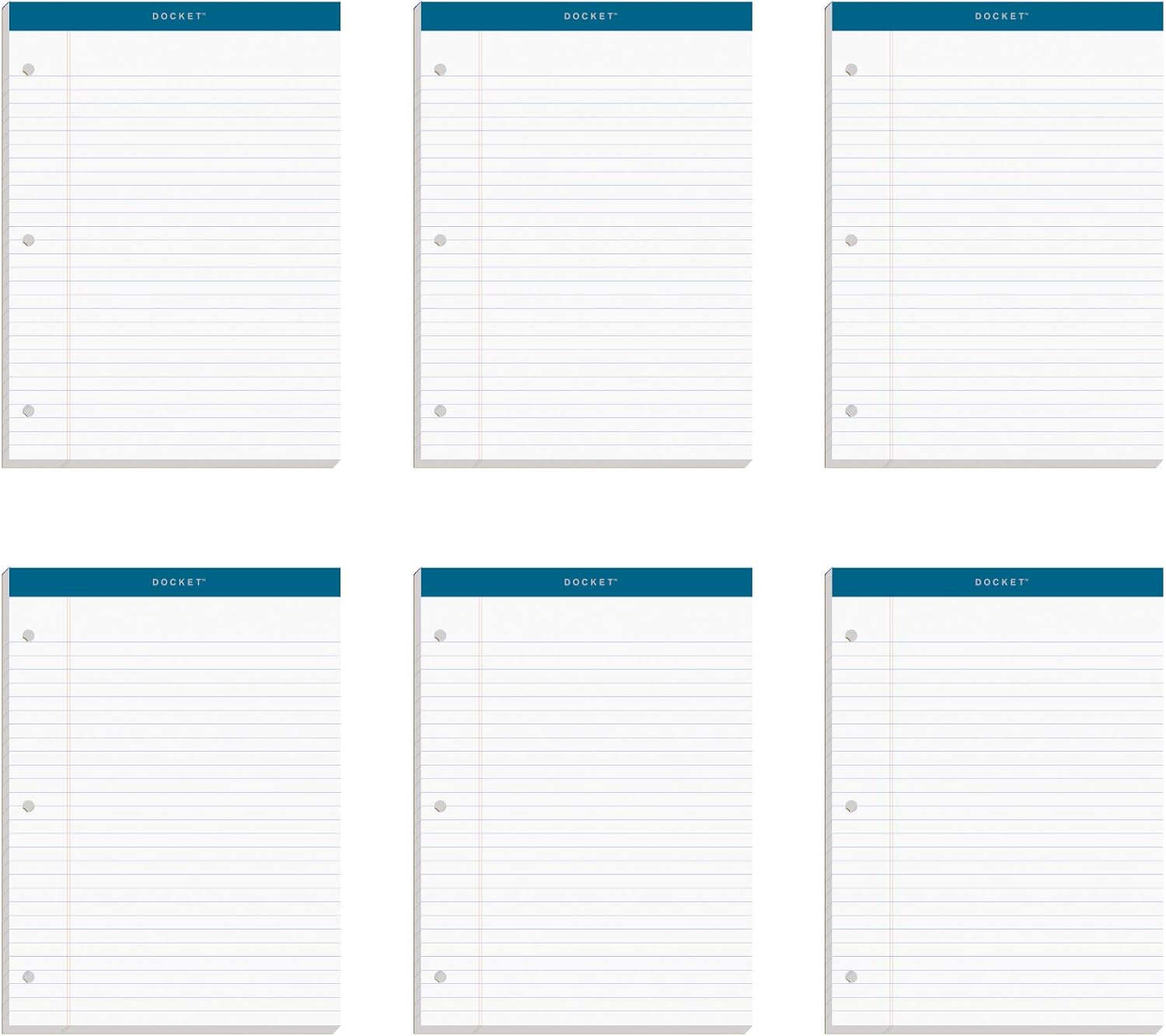 TOPS 63437 Double Docket Ruled Pads, 8 1/2 x 11 3/4, White, 100 Sheets (Pack of 6 Pads)