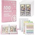UNIWA 100 Envelopes Challenge Binder, Money Saving Challenge Book - Easy & Fun Way to Save $5,050, Budget Binder with Cash Envelopes for Budgeting Planner & Saving Money - Pink