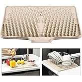 Silicone Dish Drying Mat for Kitchen Counter or Sink , Heat-resistant Dish Dryer Mat with Built-in Drain Lip , Non-Slip Drain Pad Protects Surfaces Prevents Water Build UP (Beige, 13x15.8 Inch)
