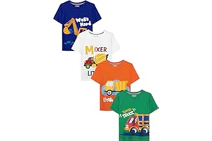 QWE Toddler Boys Short Sleeve Shirts 4-Pack Cotton Summer T-Shirts Cartoon Graphic Tops Tees 18 Months to 5T