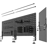 Clamp On Desk Pegboard 32" x 12" with Accessories Black | No Drill Metal Desktop Organizer &amp; Privacy Panel, Vertical Storage Divider for Home Office and Gaming Setup