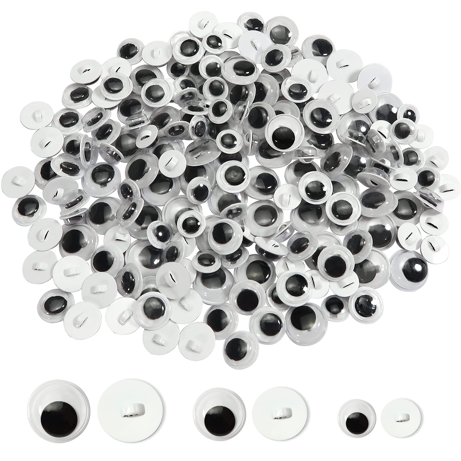TOAOB 180pcs Sew On Wiggle Googly Eyes Round Black White Plastic Safety Doll Eyes Sewing Craft Eyes 8mm 10mm 12mm for Soft Doll Making DIY Craft Plush Animal