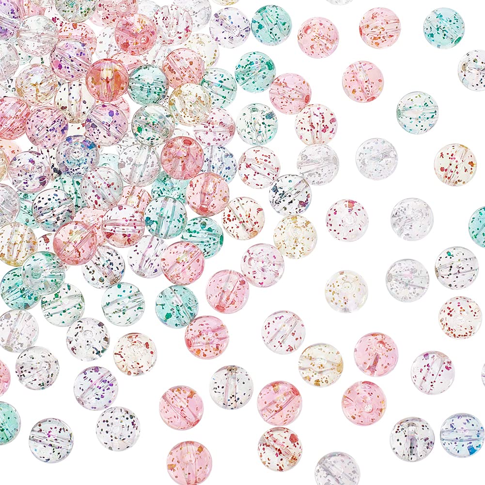 HOBBIESAY 200Pcs 8 Colors Acrylic Crystal Spacer Beads Random Color Round Ball Charms Transparent Sequins Jewelry Making Accessories Projects for DIY Crafting Earrings Necklaces