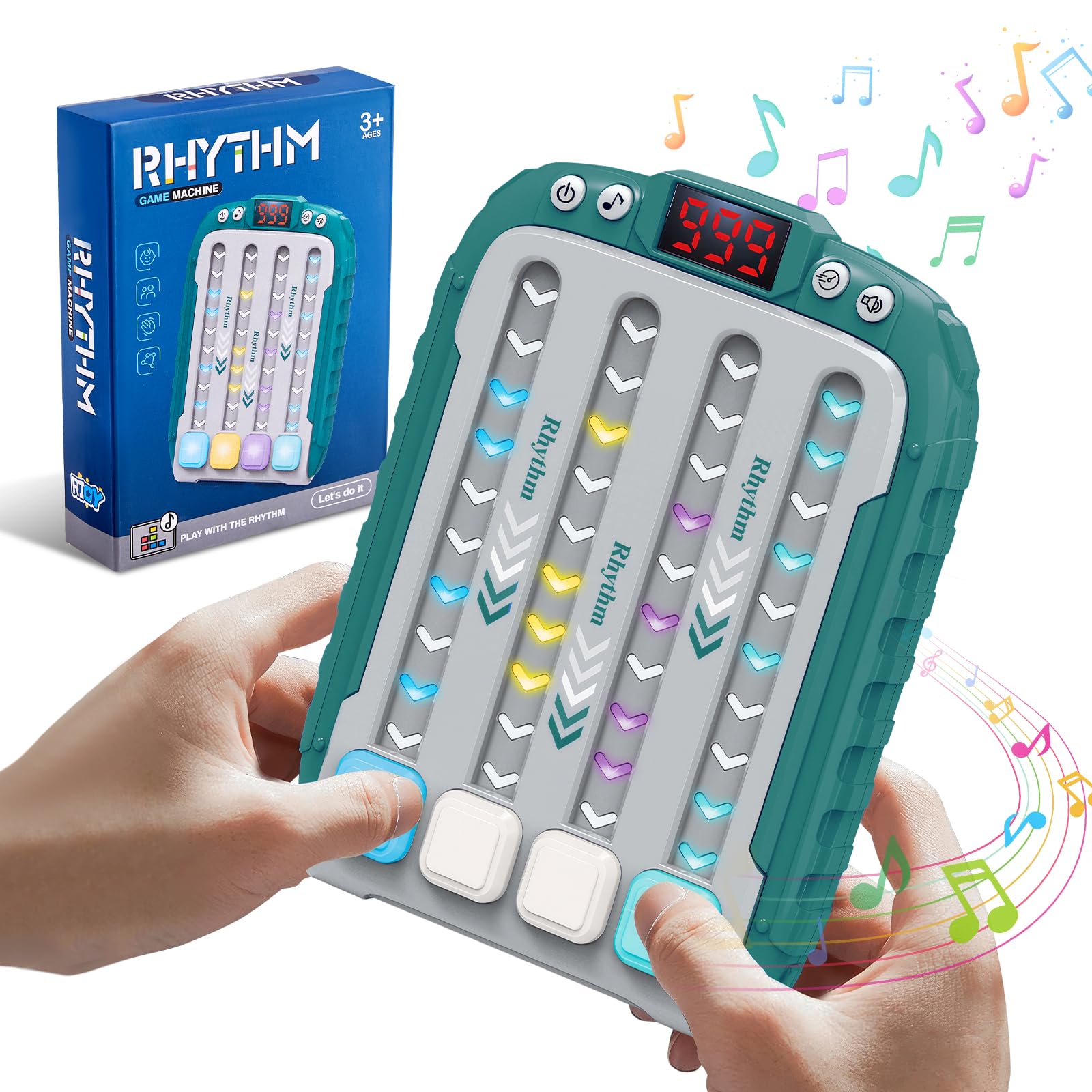 Electronic Music Rhythm Game Machine, Kids Handheld Travel Fidget Puzzle with Music & Light for Boys Girls Ages 3-12 (GREEN)