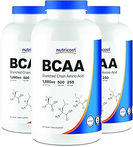 Nutricost BCAA Capsules 2:1:1 500mg, 500 Caps (3 Bottles)