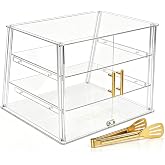 3-Tier Commercial Bakery Display Case with Removable Trays, 18.9" L x 17.8" W x 14.17" H Countertop Pastry Showcase, Clear Acrylic PETG Dessert Cabinet with Magnetic Doors for Donuts Cakes Cookies