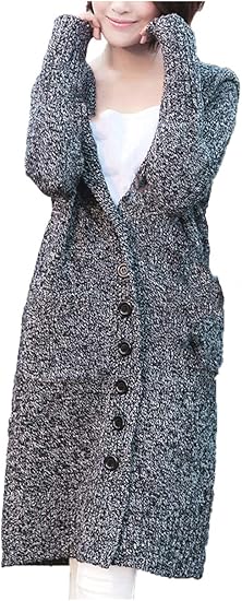 Amazon エンジェルムーン ロングカーディガン レディース ニット フード付き ひざ丈 ざっくりニット コーディガン 学生 秋 冬 秋冬 カジュアル ジャケット 冬 オフィス フォーマル ナース 仕事 羽織 スクール ボレロ フリーサイズ ダークグレー カーディガン