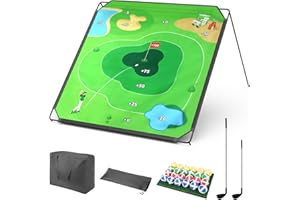 BaiYuan Portable Golf Chipping Game Set for Dads & Junior Golfers, Indoor, Outdoor Backyard & Lawn Fun with 24 Sticky Balls, Putting Mat, 2 Putter & Carry Bag - Family Golf Gifts