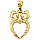 Charm America - Gold Owl with Heart Charm - 10 Karat Solid Gold - Owl Pendant