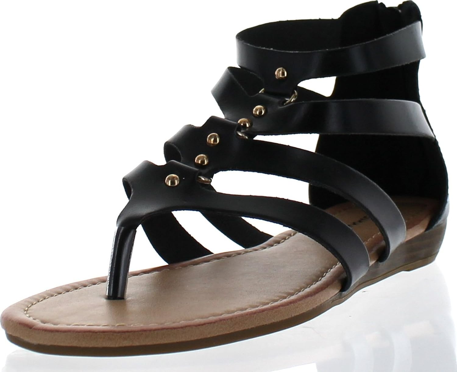 Amazon.com | Sunny Day Avia-22 Women's Stud Gladiator Strappy Back Zip Low Wedge Sandals | Sandals